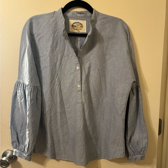 Ramblers Way Tops - Ramblers Way 100% Cotton Chambray Blue Popover Peasant Blouse Sustainable M